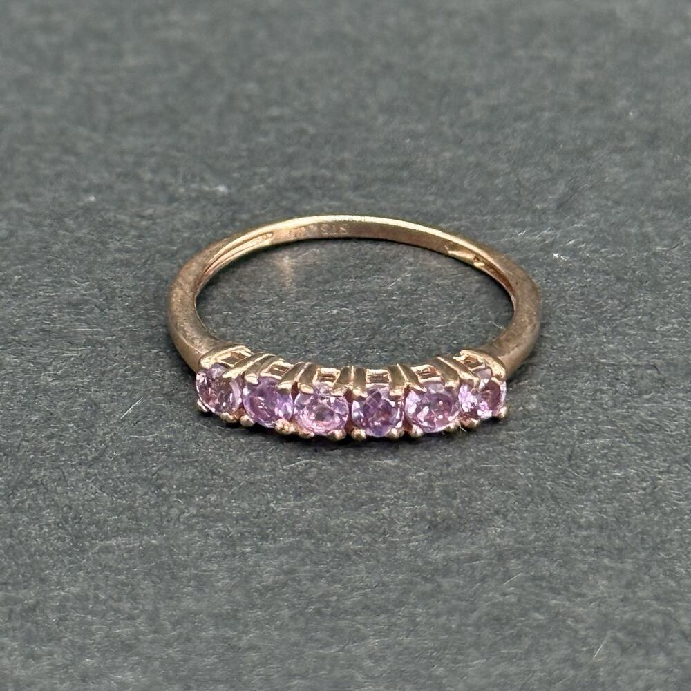 STS Signed 925 Sterling Silver Pink Stone 6-Stone Half Eternity Band Ring Size 5
